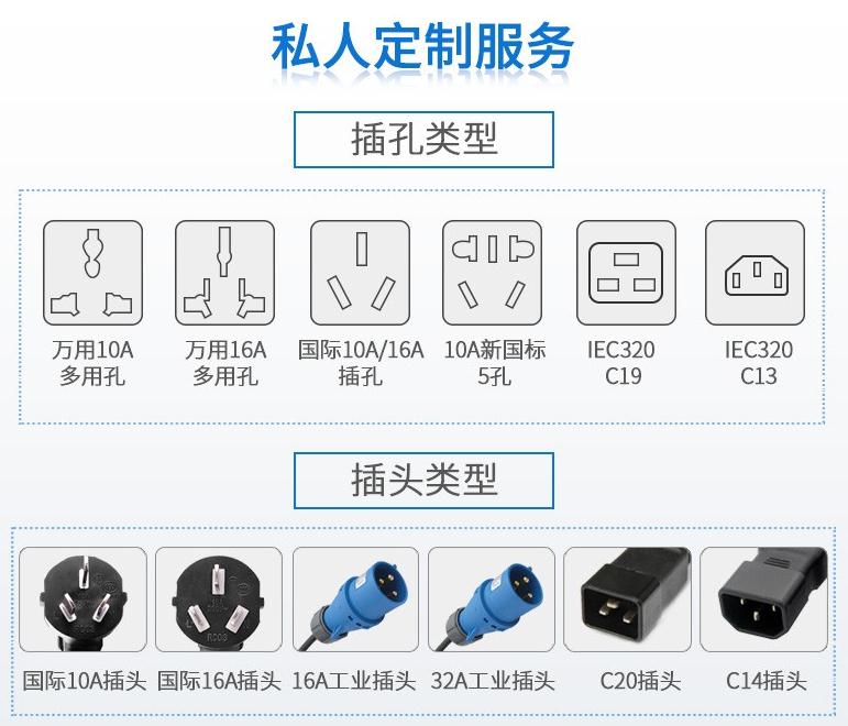 麥森特支持PDU定制，不同插孔不同插頭不同模塊都可以定制